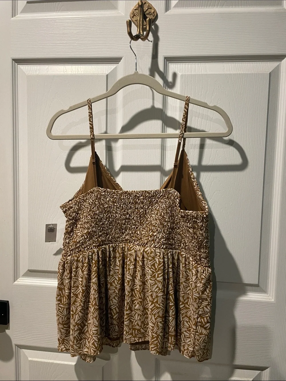 Old Navy Tan Printed Smocked Peplum Cami